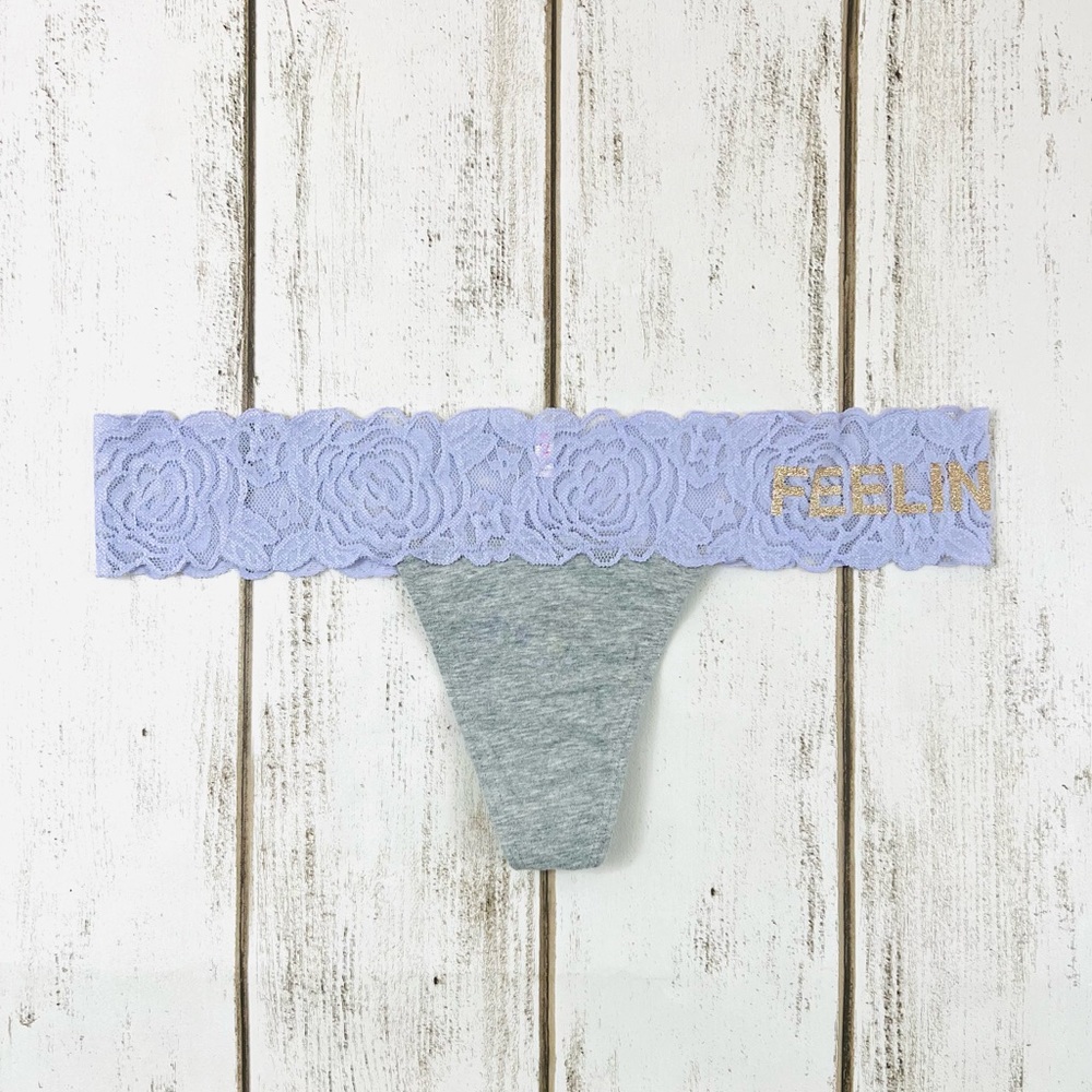 VS PINK Thong Pantie Feeling Lazy Glitter Graphics Large